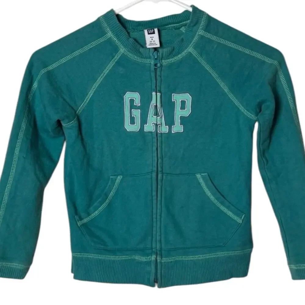 GAP Zip Up Front  Logo Long Sleeve Crewneck Sweatshirt Sz S 6-7